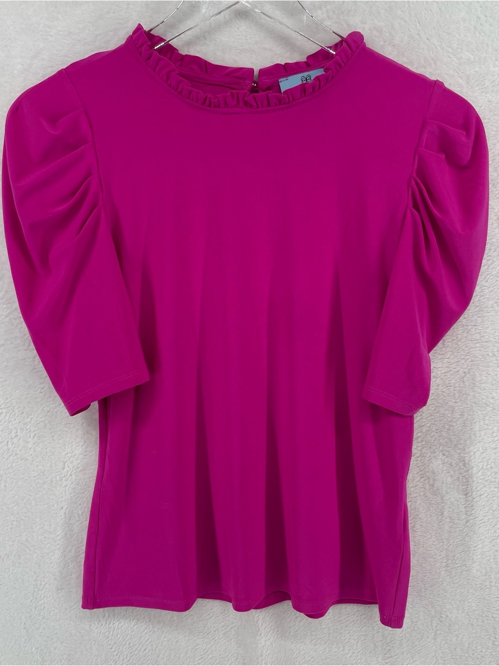 CeCe Magenta Ruffle Neck Puff Sleeve Top
